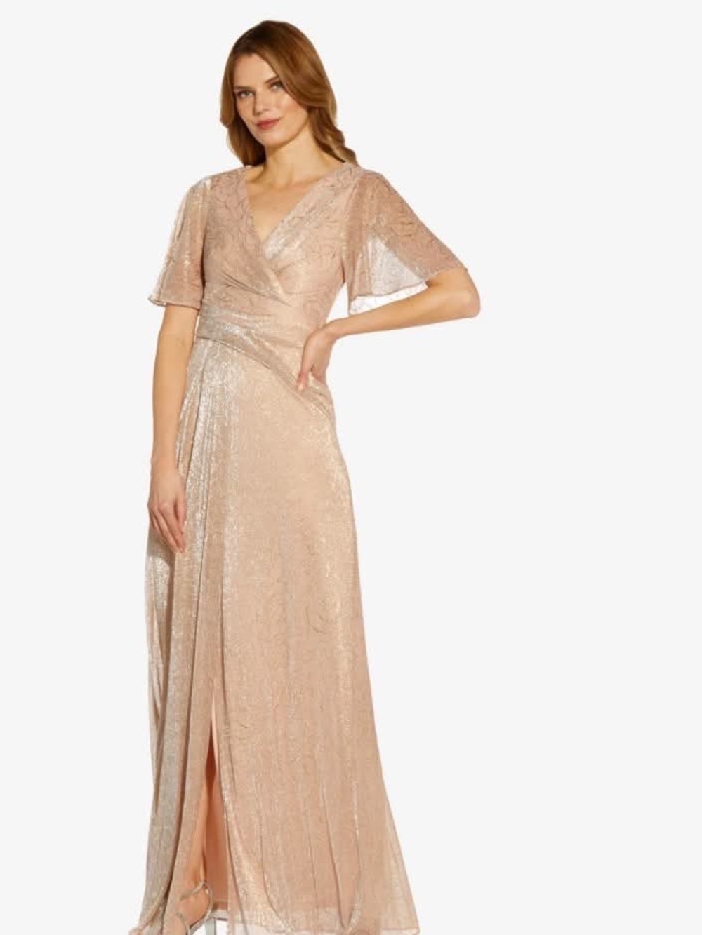Adrianna Papell Blush Metallic Lace Maxi Dress